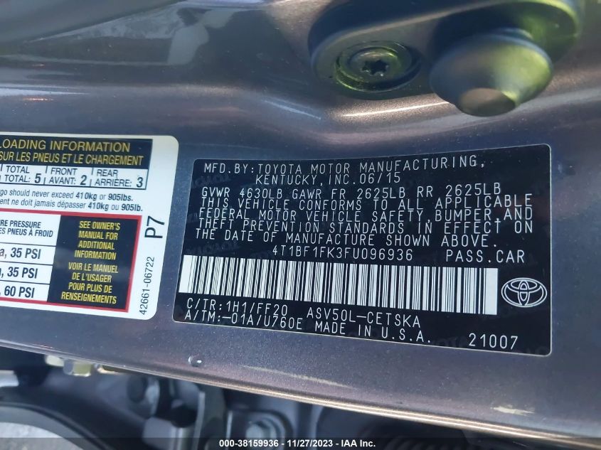2015 TOYOTA CAMRY SE - 4T1BF1FK3FU096936