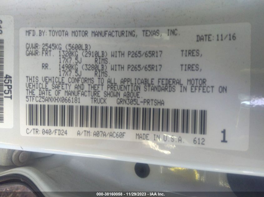 2017 TOYOTA TACOMA DBL CAB/SR/TRDSPT/OR/PRO - 5TFCZ5ANXHX066181