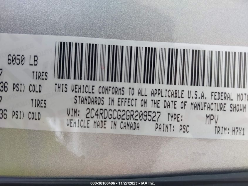 2016 DODGE GRAND CARAVAN SXT - 2C4RDGCG2GR209527