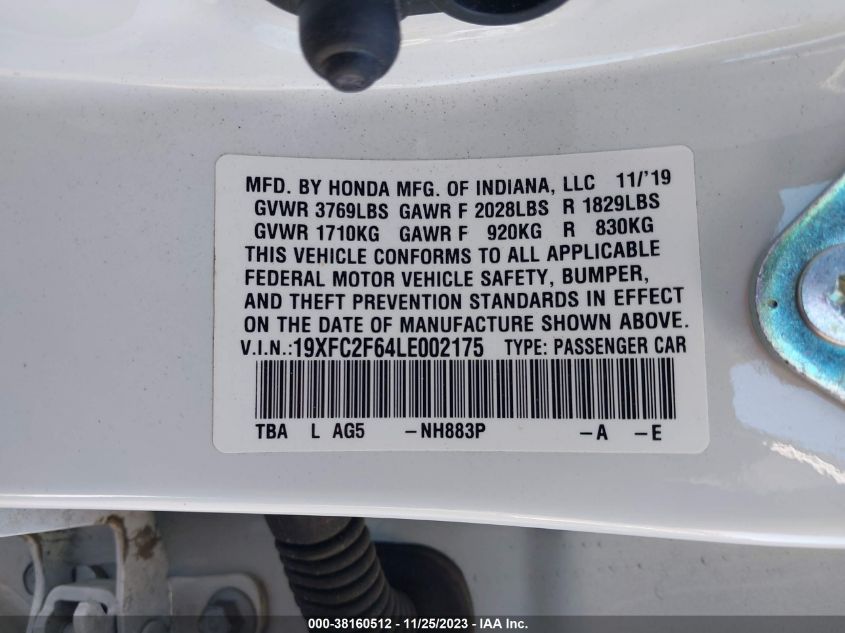 VIN 19XFC2F64LE002175 2020 HONDA CIVIC LX