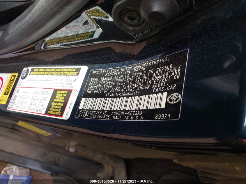 2016 TOYOTA CAMRY LE/XLE/SE/XSE - 4T1BF1FKXGU603154