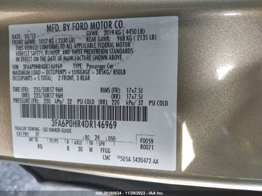 2013 FORD FUSION SE - 3FA6P0HR4DR146969
