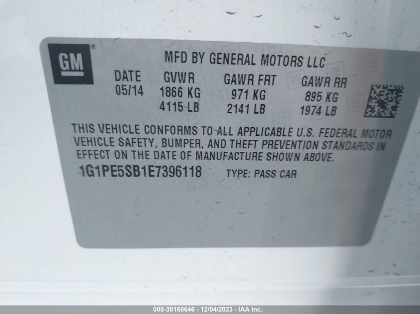 2014 CHEVROLET CRUZE 2LT AUTO - 1G1PE5SB1E7396118