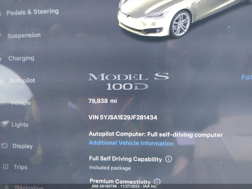2018 TESLA MODEL S 100D/75D/P100D - 5YJSA1E29JF281434