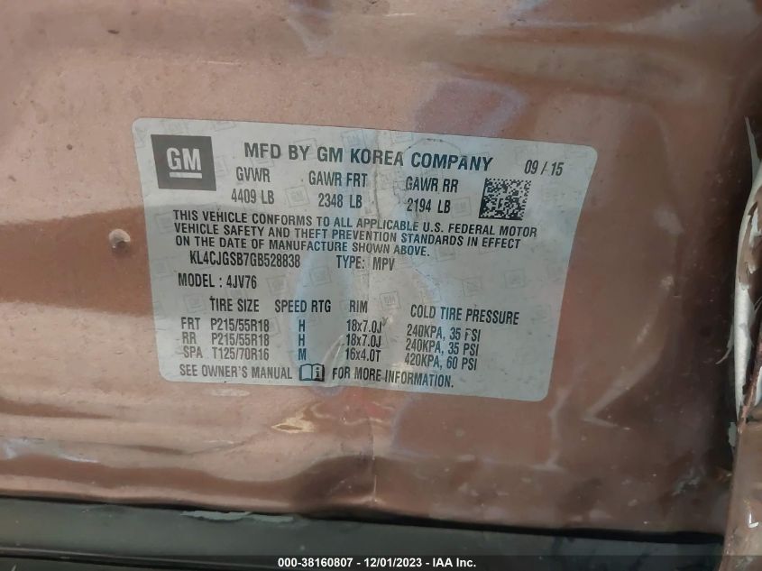 2016 BUICK ENCORE - KL4CJGSB7GB528838
