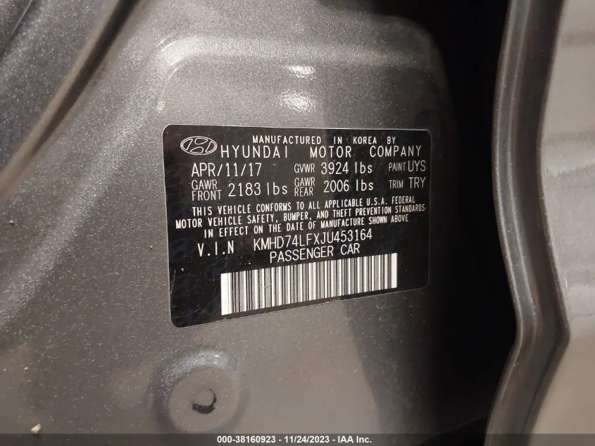 2018 HYUNDAI ELANTRA SE - KMHD74LFXJU453164