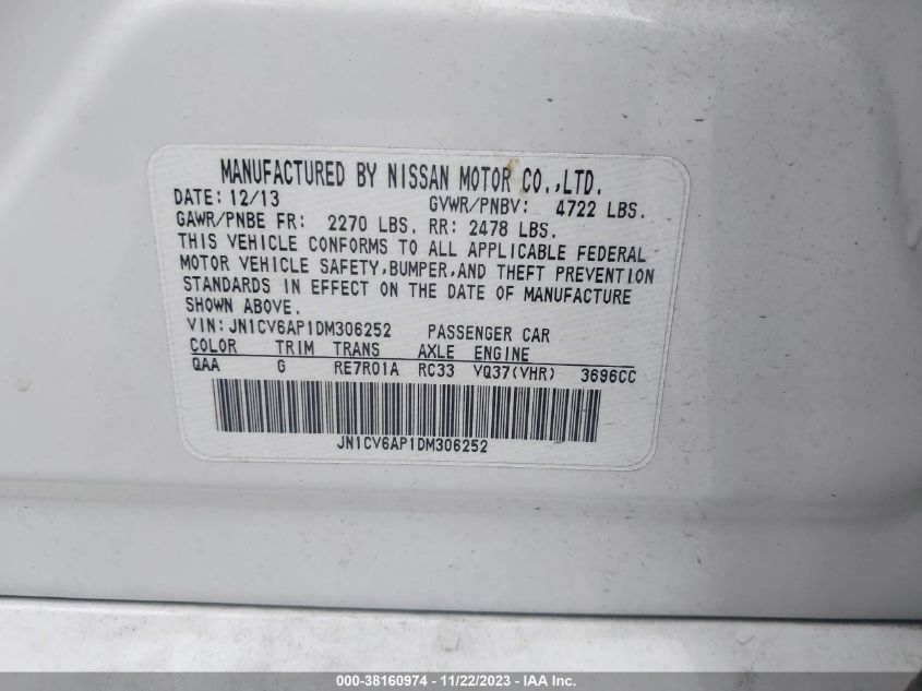 2013 INFINITI G37 JOURNEY - JN1CV6AP1DM306252