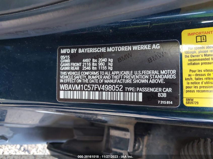 2015 BMW X1 SDRIVE28I - WBAVM1C57FV498052
