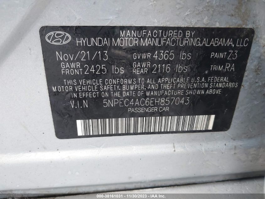 2014 HYUNDAI SONATA LIMITED - 5NPEC4AC6EH857043