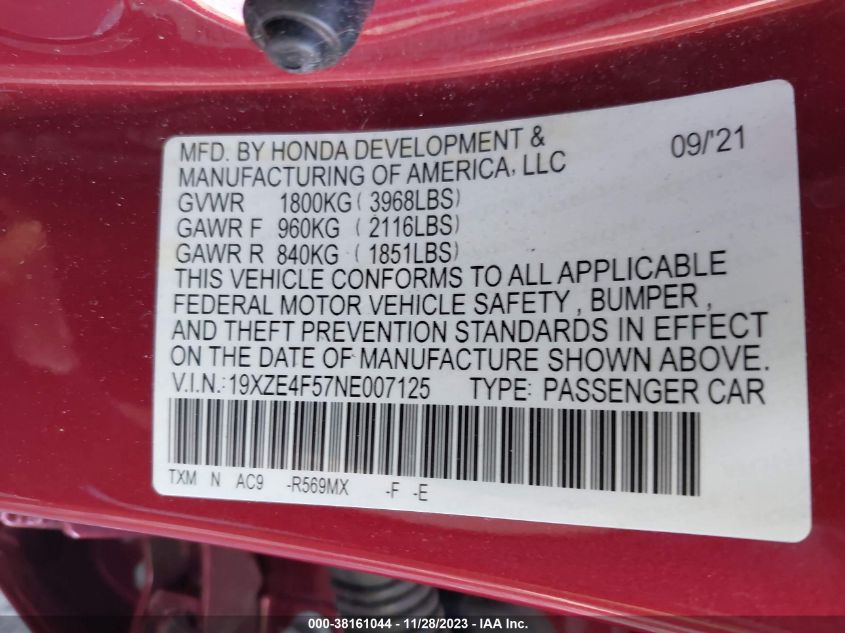 2022 HONDA INSIGHT EX - 19XZE4F57NE007125