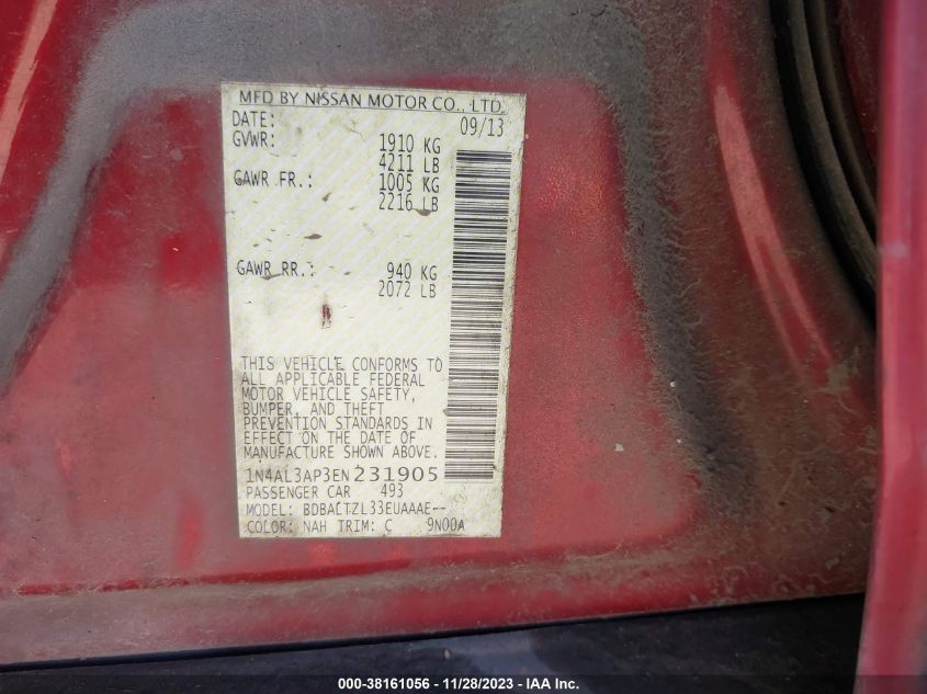 2014 NISSAN ALTIMA 2.5 SV - 1N4AL3AP3EN231905