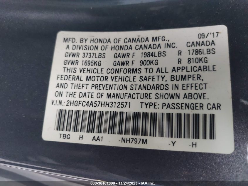 VIN 2HGFC4A57HH312571 2017 HONDA CIVIC LX