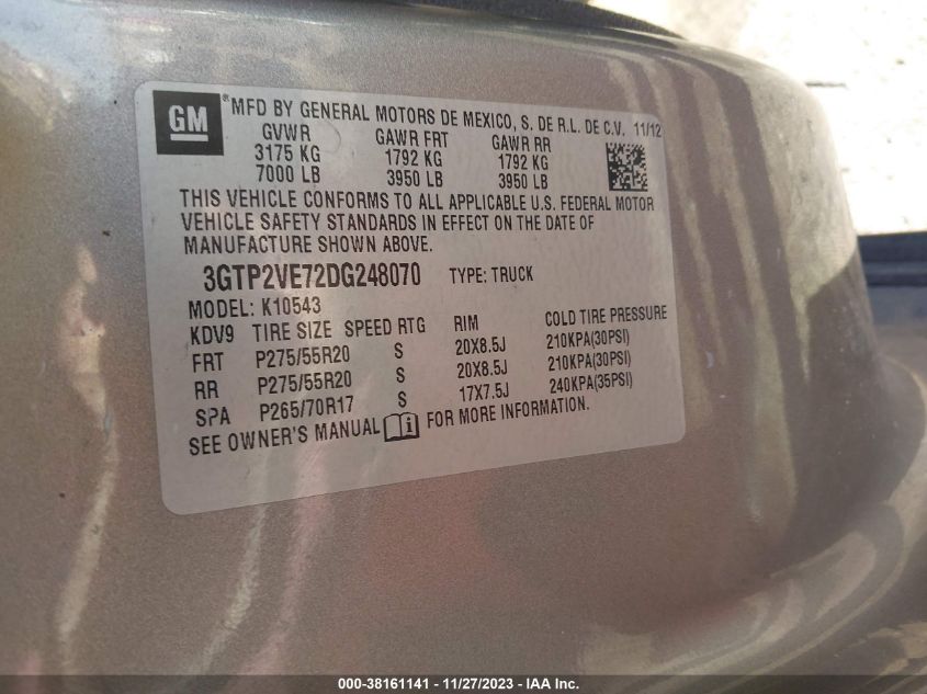 2013 GMC SIERRA 1500 SLE - 3GTP2VE72DG248070