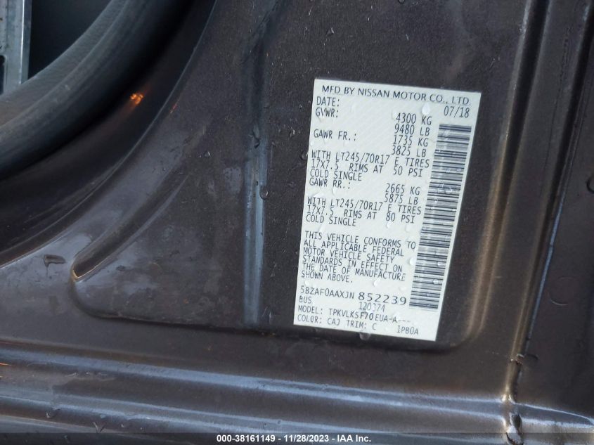 2018 NISSAN NV PASSENGER NV3500 HD SL V8 5BZAF0AAXJN852239