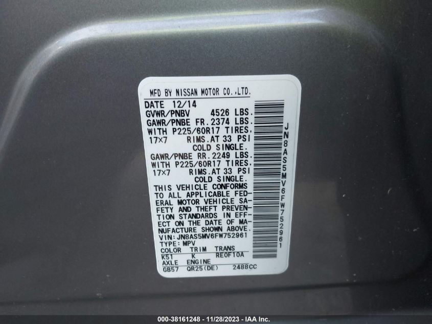 2015 NISSAN ROGUE SELECT S - JN8AS5MV6FW752961