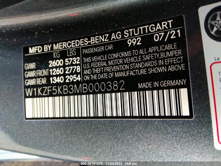 2021 MERCEDES-BENZ E 450 4MATIC W1KZF5KB3MB000382