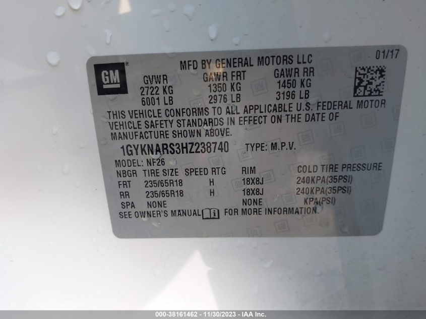2017 CADILLAC XT5 STANDARD - 1GYKNARS3HZ238740