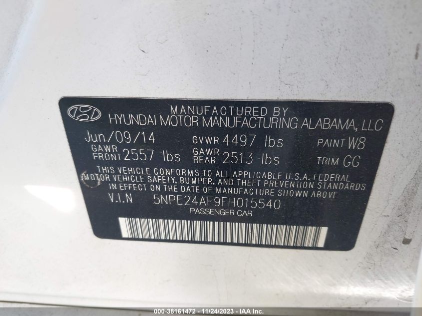 2015 HYUNDAI SONATA SE - 5NPE24AF9FH015540