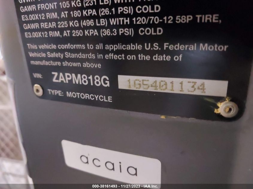 2016 VESPA SPRINT 150 3V ZAPM818G1G5401134