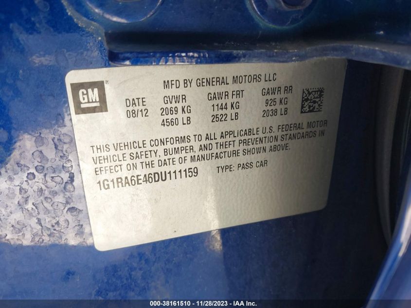 2013 CHEVROLET VOLT - 1G1RA6E46DU111159
