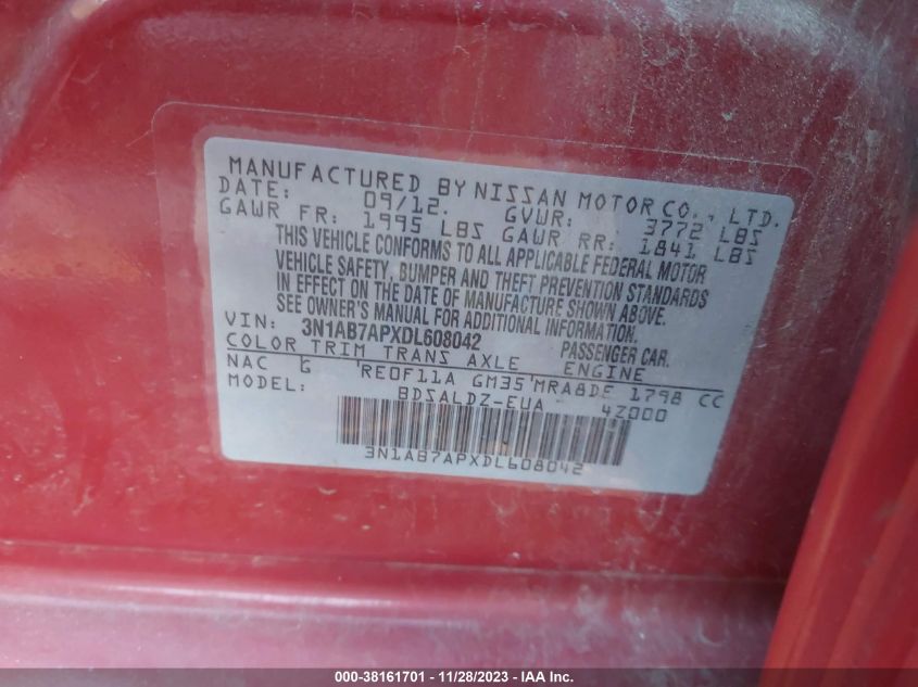 2013 NISSAN SENTRA S/SV/SR/SL - 3N1AB7APXDL608042