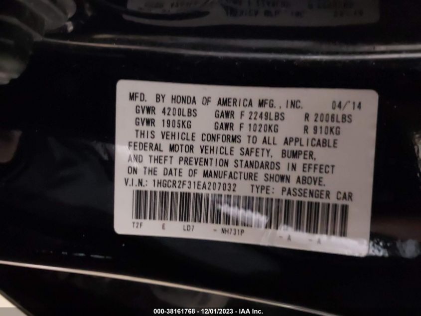 2014 HONDA ACCORD LX - 1HGCR2F31EA207032