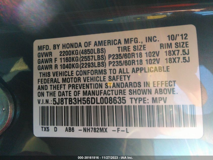 2013 ACURA RDX TECH PKG - 5J8TB3H56DL008635
