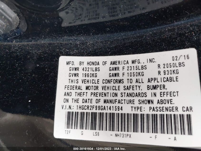 2016 HONDA ACCORD EXL - 1HGCR2F99GA141594