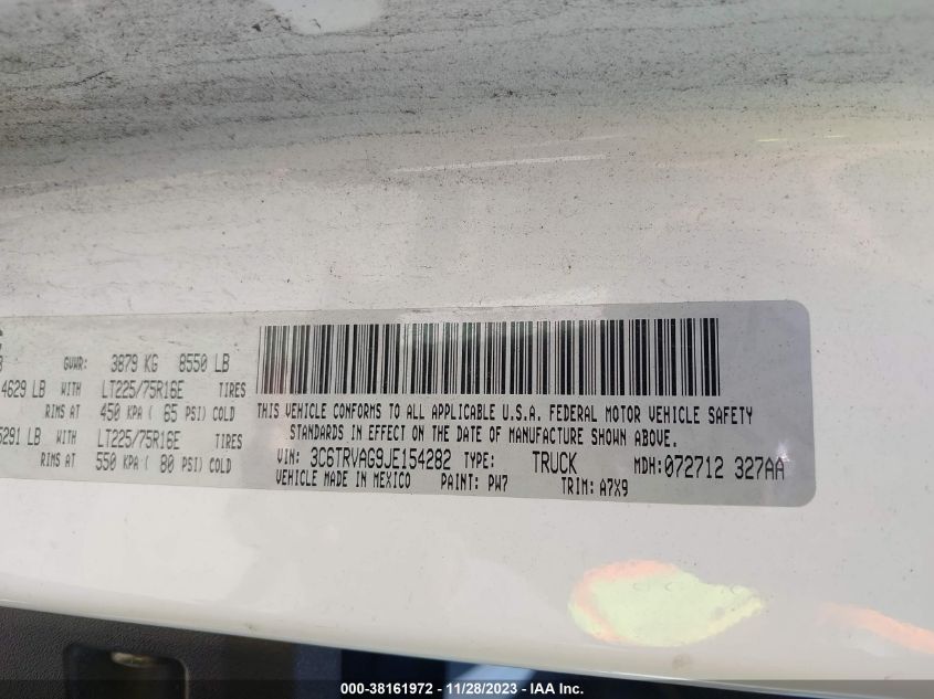 2018 RAM PROMASTER 1500 1500 STANDARD - 3C6TRVAG9JE154282