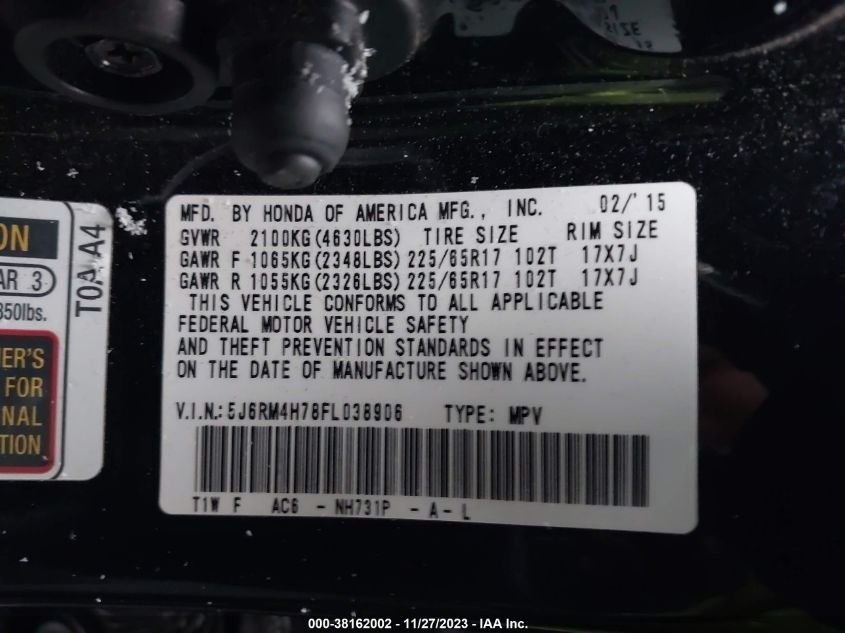 2015 HONDA CR-V EXL - 5J6RM4H78FL038906