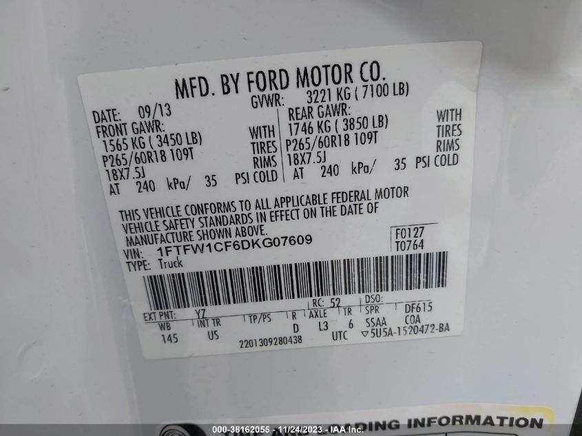 2013 FORD F-150 XLT - 1FTFW1CF6DKG07609