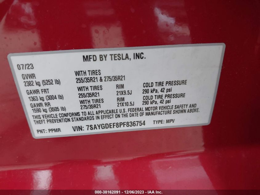 2023 TESLA MODEL Y AWD - 7SAYGDEF8PF836754