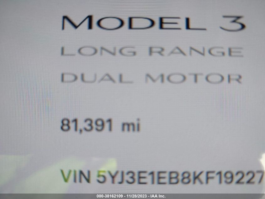 2019 TESLA MODEL 3 - 5YJ3E1EB8KF192271