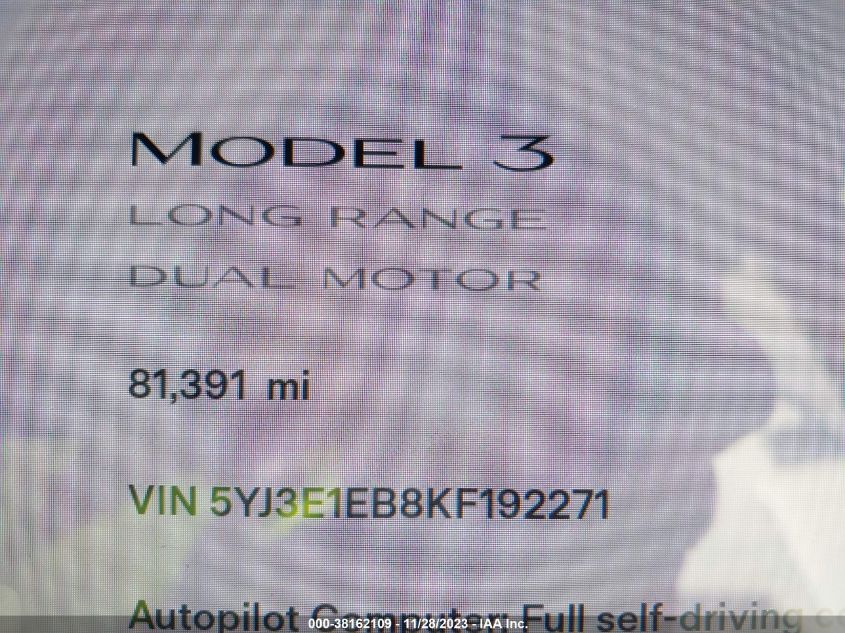 2019 TESLA MODEL 3 - 5YJ3E1EB8KF192271