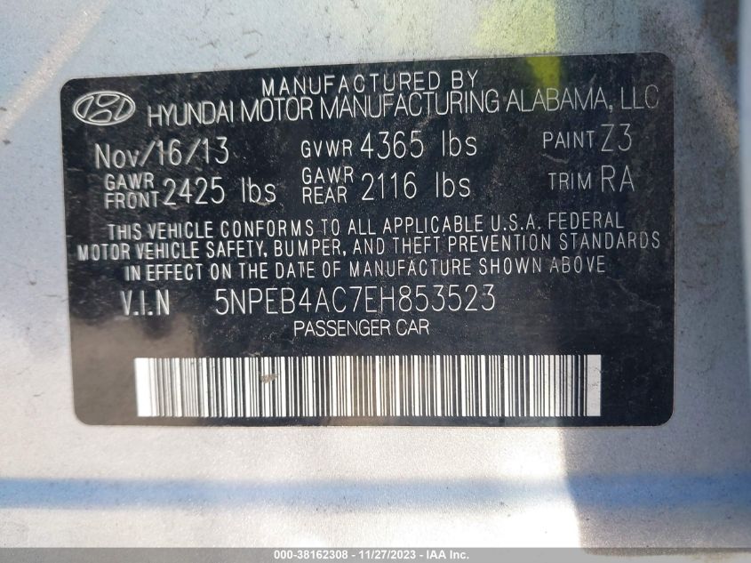 2014 HYUNDAI SONATA GLS - 5NPEB4AC7EH853523