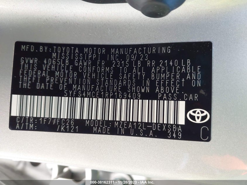 VIN 5YFS4MCE1RP169409 2024 TOYOTA COROLLA SE