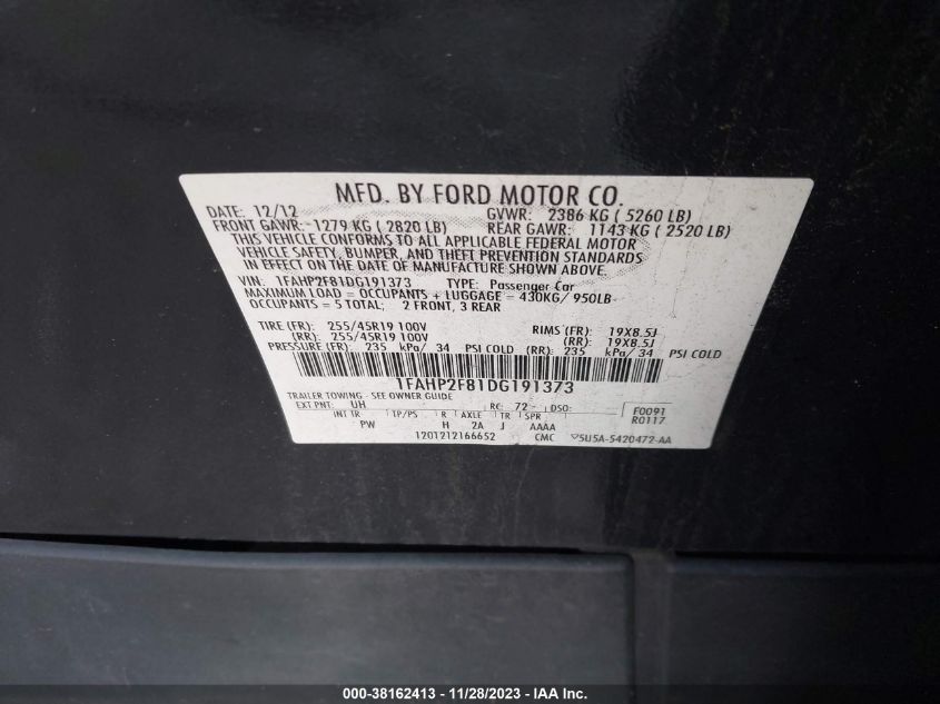 2013 FORD TAURUS LIMITED - 1FAHP2F81DG191373