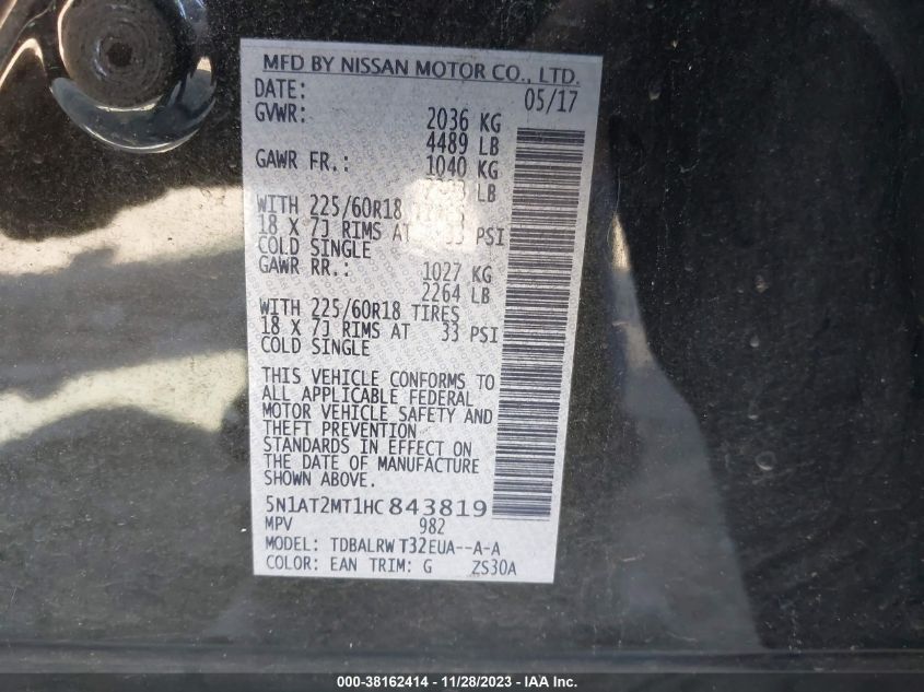 2017 NISSAN ROGUE S/SL - 5N1AT2MT1HC843819