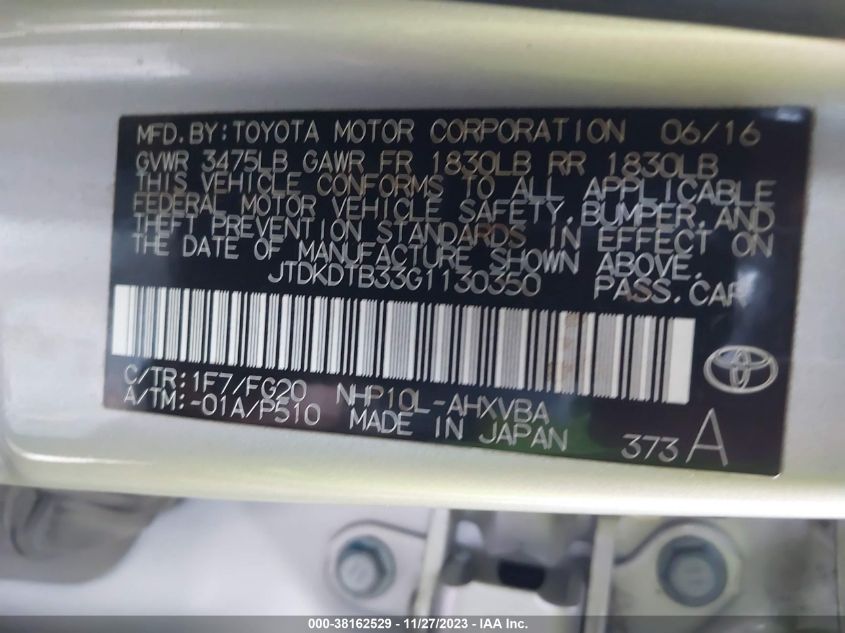2016 TOYOTA PRIUS C - JTDKDCB33G1130350