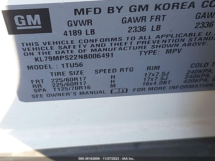 2022 CHEVROLET TRAILBLAZER FWD LT - KL79MPS22NB006491