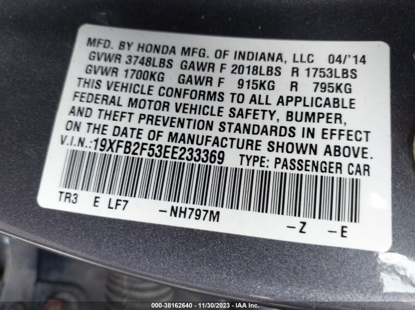 2014 HONDA CIVIC LX - 19XFB2F53EE233369