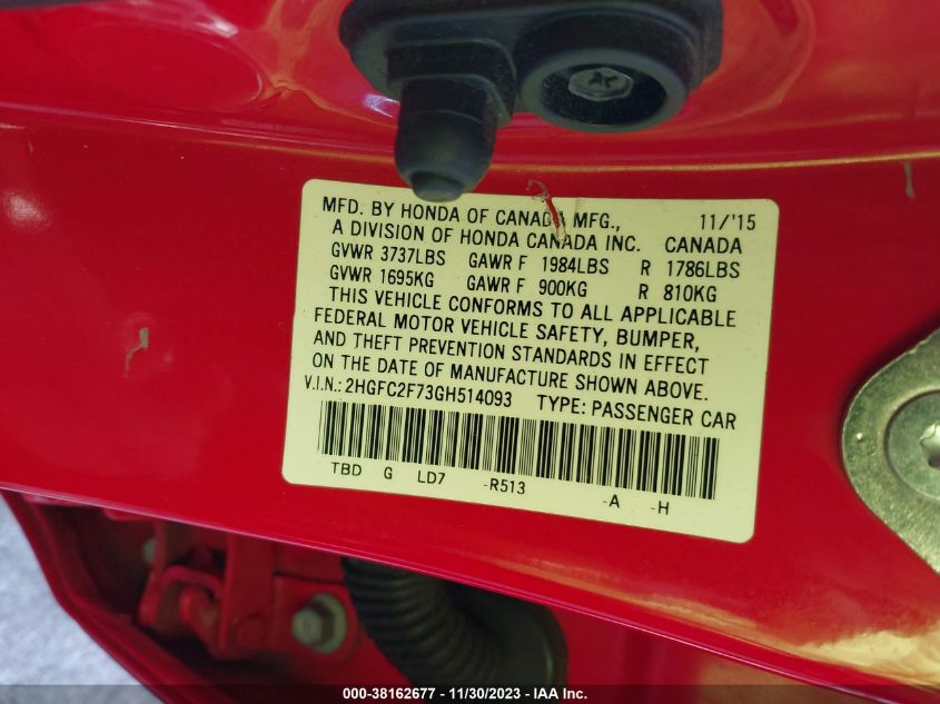2016 HONDA CIVIC EX - 2HGFC2F73GH514093