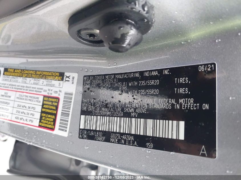 2021 TOYOTA HIGHLANDER LIMITED - 5TDDZRBH9MS130568