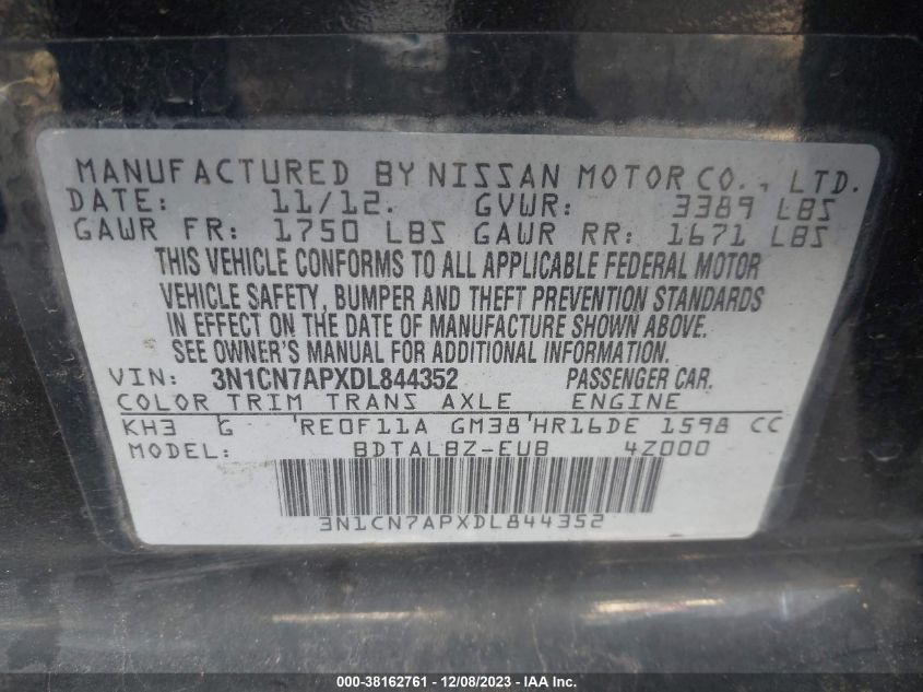 2013 NISSAN VERSA 1.6 SV - 3N1CN7APXDL844352