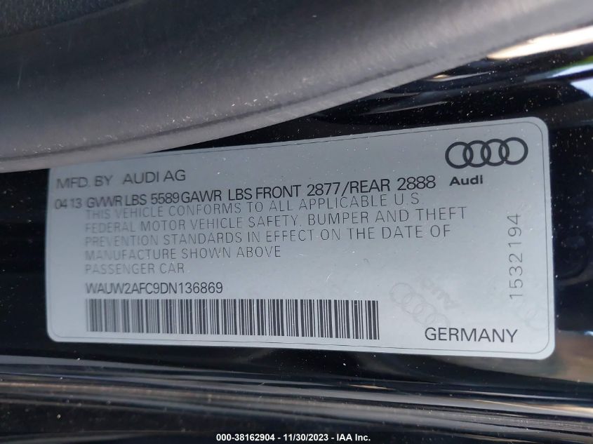 2013 AUDI S7 4.0T PRESTIGE WAUW2AFC9DN136869