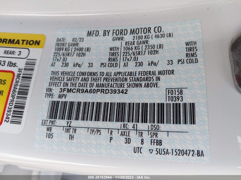 2023 FORD BRONCO SPORT - 3FMCR9A60PRD39342
