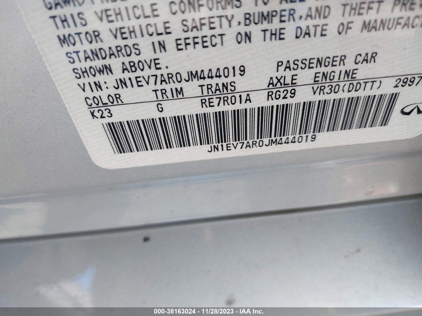 VIN JN1EV7AR0JM444019 2018 INFINITI Q50 LUXE/SPORT