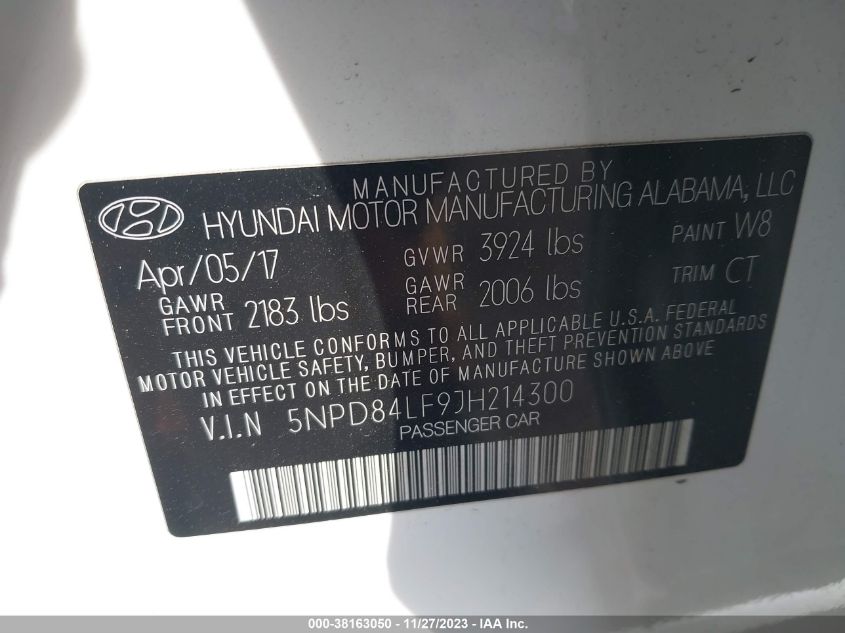 2018 HYUNDAI ELANTRA SEL/VALUE/LIMITED - 5NPD84LF9JH214300