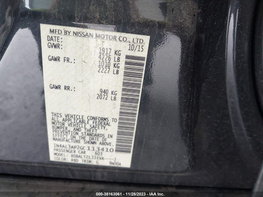 2016 NISSAN ALTIMA 2.5/S/SV/SL/SR - 1N4AL3AP2GC113410