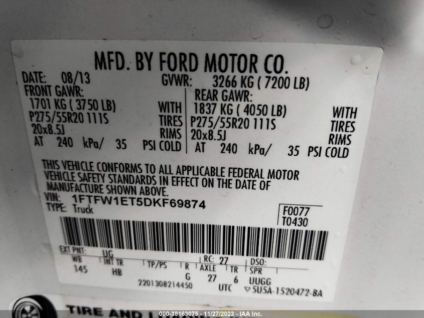 2013 FORD F-150 LARIAT - 1FTFW1ET5DKF69874